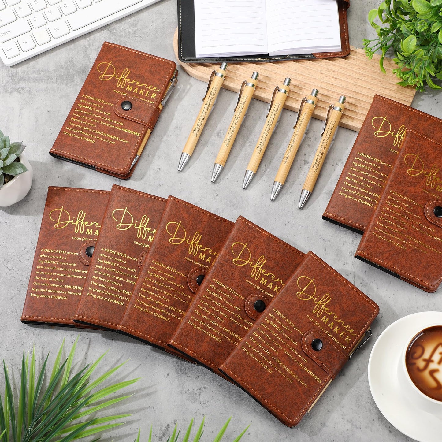 Honoson 10 Sets Difference Maker Employee Appreciation Inspirational A5 Leather Journal Motivational Notebook with Pen Thank You Gift for Pharmacist Neonatal Nurses Vet Tech Affirmation Gifts