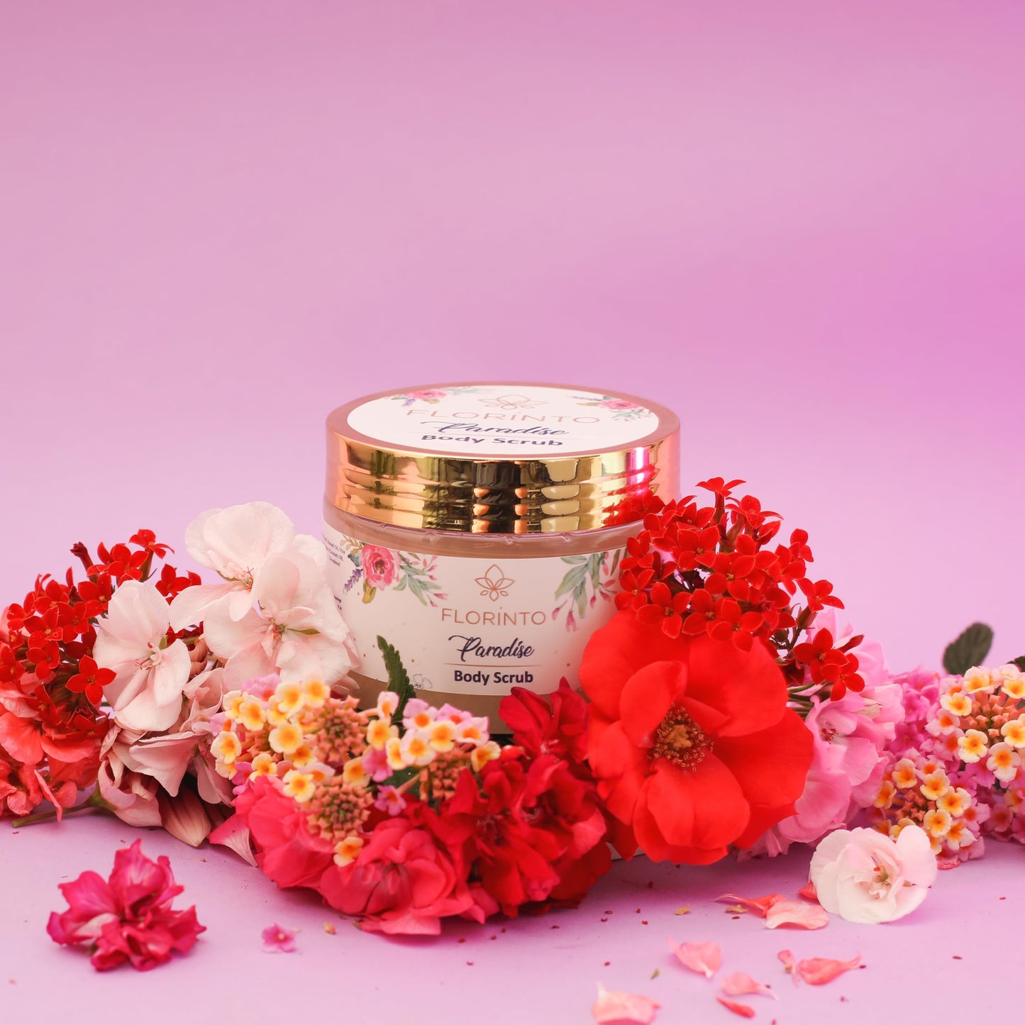 FLORÍNTO Body Scrub – Exfoliating & Moisturizing Sugar Scrub with Shea Butter, Natural Oils & Vitamin E – Soft, Smooth & Glowing Skin – 350 g (Paradise)