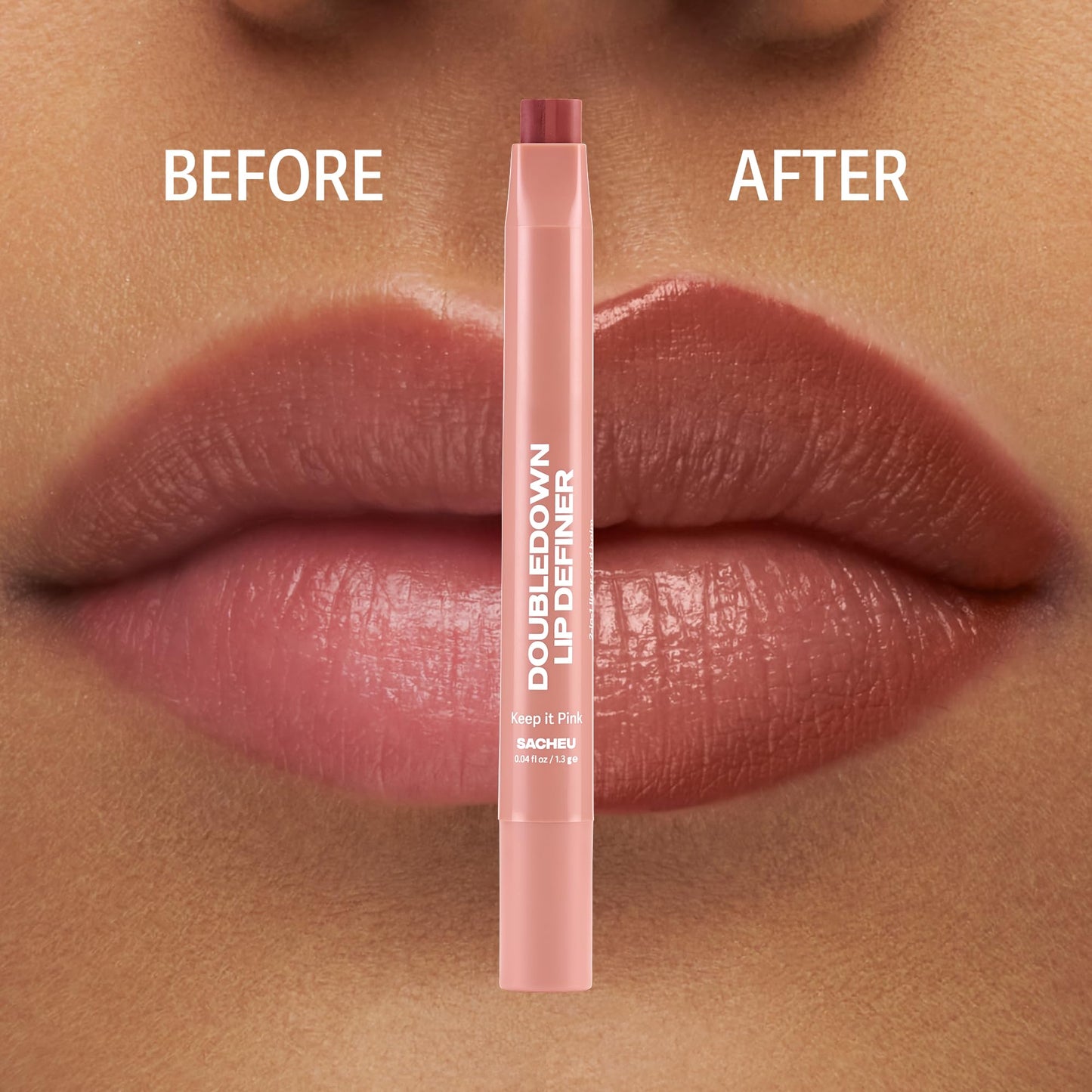 Sacheu DoubleDown Lip Definer, 2-in-1 Liner & Balm, Buildable, Keep it Pink