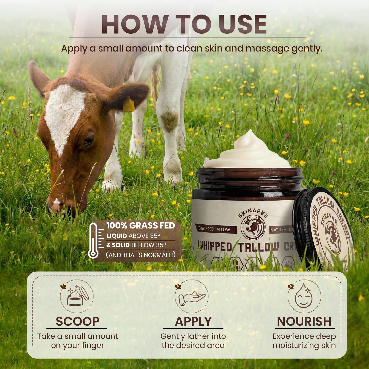 Beef Tallow for Skin 4oz Cream – Organic Whipped Tallow and Honey Balm, 100% Grass Fed Beef Tallow for Face, Natural Tallow Moisturizer Dry Skin, Tallow Balm Body Butter Eczema Lip Balm Unscented