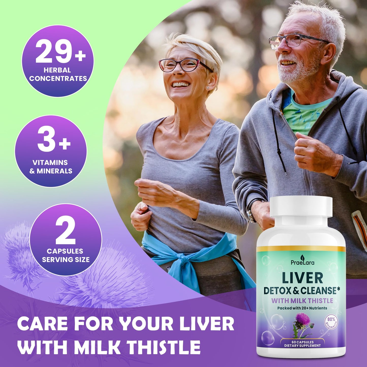 PRAELARA 32-in-1 Liver Cleanse Detox & Repair - Herbal Liver Health Support with Milk Thistle, Dandelion Root, Artichoke & Beetroot | 1250mg, Vegan, Non-GMO - 60 Capsules