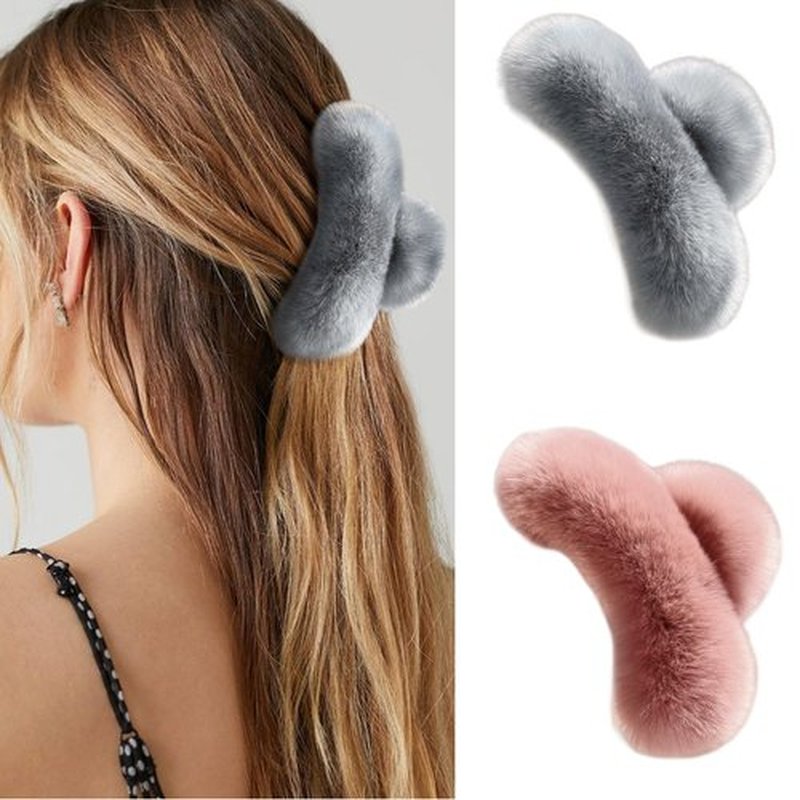 papasgix Hair Claw Clips for Women, Large Faux Fur Hair Claw Clip for Women, Large Hair Clips Winter Fluffy Plush Hair Claw Clips Hair Accessories (Blue+Dark Pink)
