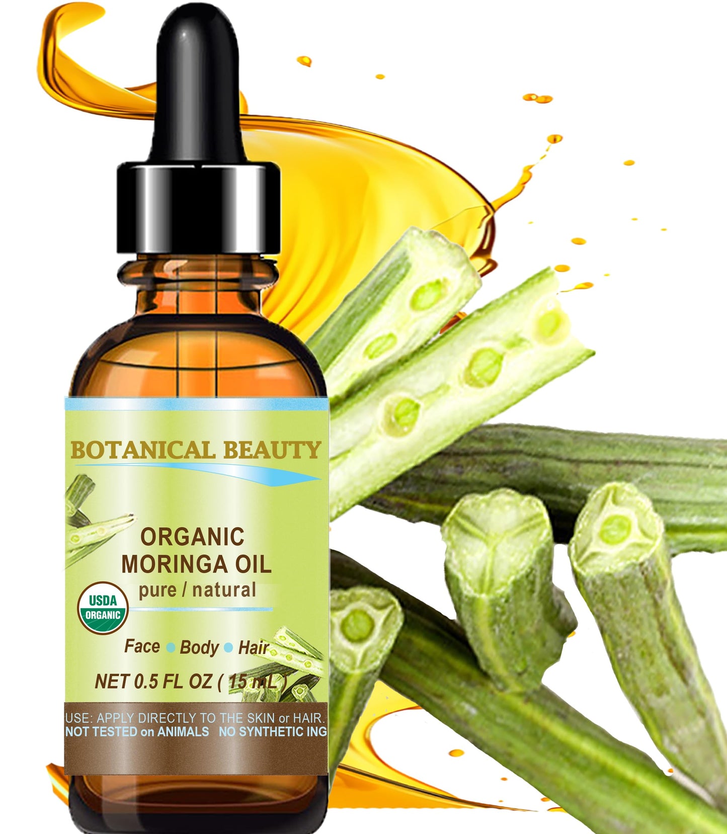 Botanical Beauty‎ Organic Moringa Oil 100% Pure Natural Undiluted 0.5 Fl.oz.- 15 ml. for Face Skin, Hair, Lips, Body, Nails Rich in Vitamin C, Vitamin E