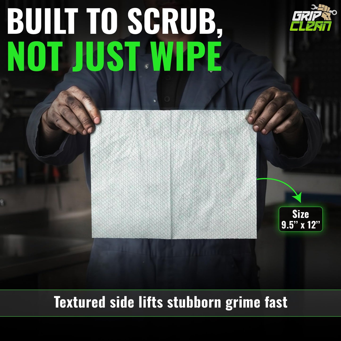 Grip Clean Heavy Duty Hand & Tool Cleaning Wipes – Waterless Hand Cleaner for Mechanics, Garage & Shop Use – Dual-Sided Grease, Oil & Paint Remover Wipes with Citrus Scent - 30ct (6 Pack)