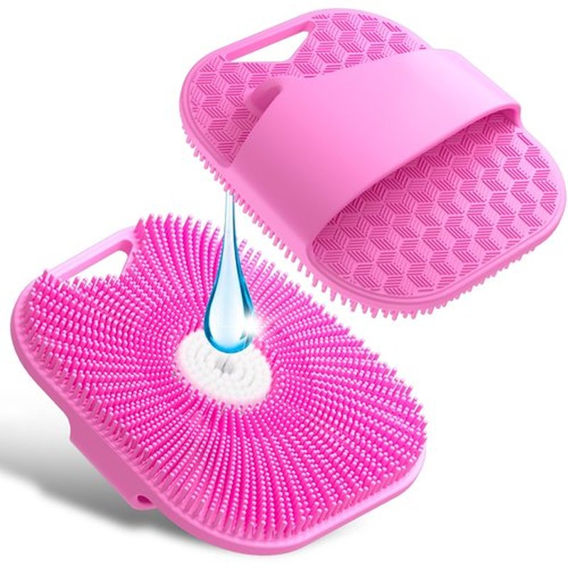 Silicone Body Scrubber for Women, Friendly Shower Body Scrubber for Sensitive Skin, Silicone Loofah Body Scrubber for Showering with Richer Foam Bristles and Anti-Slippery Handle, Pink