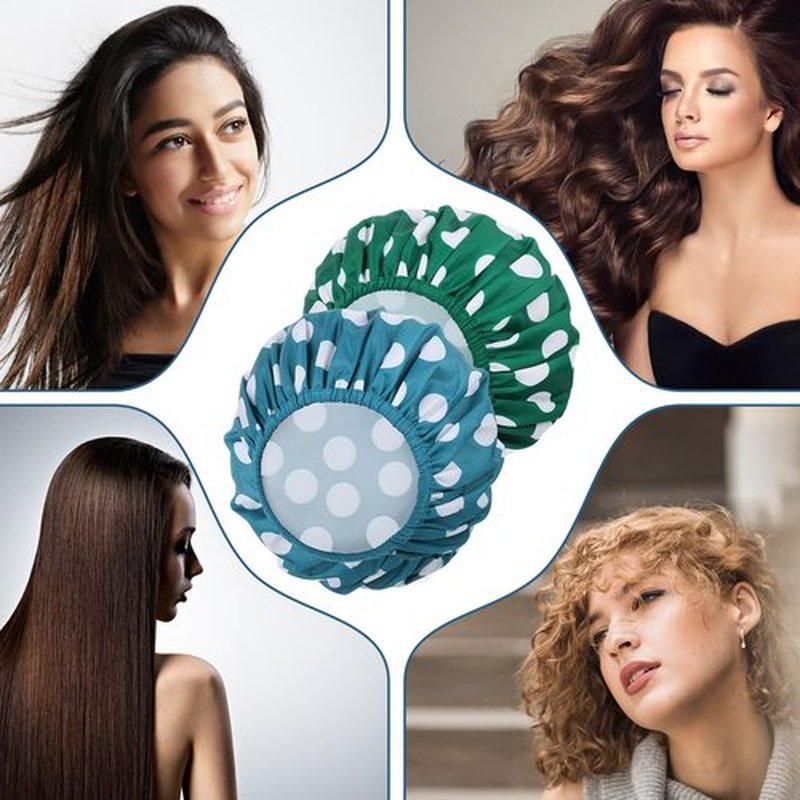 2 Sets Large Shower Caps for Women, Waterproof Shower Cap Double Layers Bath Caps Stocking Stuffers for Women Long Thick Hair (Blue/Green)