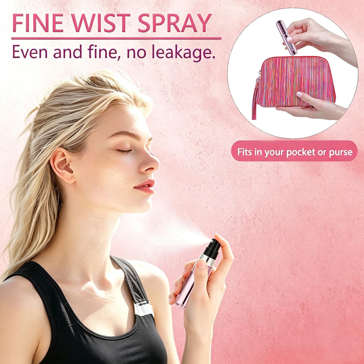 opasyo Refillable Perfume Portable Atomizer Bottle Refillable Perfume Spray, Leak-Proof Perfume Spray Bottle, Travel Perfume for Traveling and Outgoing (5ml, 4 Pack Silver/Pink/Blue/Black)