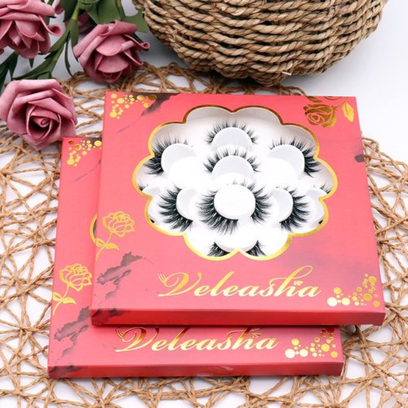 Veleasha Lashes 5D Faux Mink Lashes False Eyelashes Handmade Eye Lashes Wispy Fluffy Fake Lashes Dramatic Eyelashes Luxurious Volume Fake Eyelashes 7 Pairs Pack (5D09)