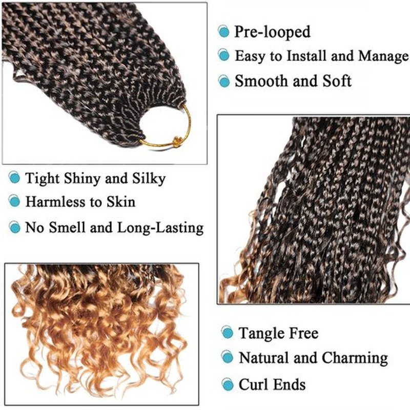 Goddess Box Braids Crochet Hair With Curly Ends 8 Packs-14 Inch Crochet Hair for Black Women Bohomian Crochet Box Braids (1b/27, 14inch)