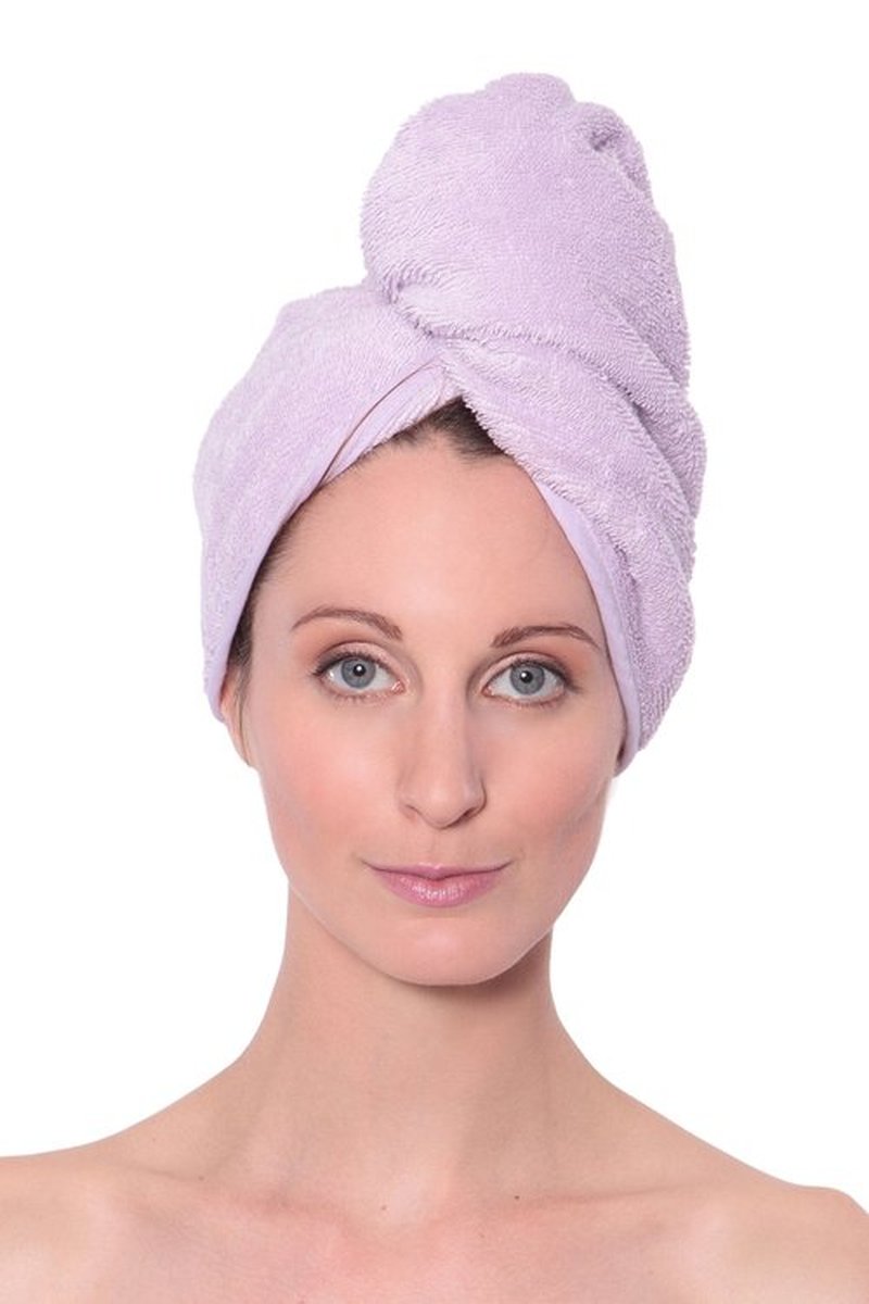 Texere Women's Viscose from Bamboo and Cotton Terry Spa Hair Towel - Fast Drying, Absorbent Hair Wrap Twist Turban for Long, Thick, and Curly Hair (Tya, Lavender Fog, U)