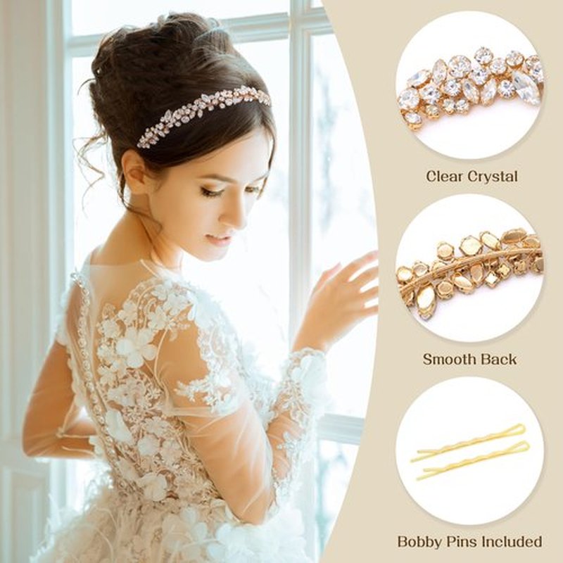 Oriamour Crystal Wedding Headband For Women Bridal Hair Accessories Bridal Headpieces For Girls Rhinestone Hairband For Birthday, Party, Prom (Gold)