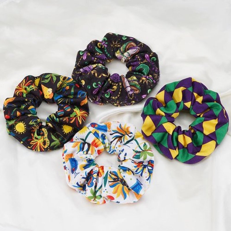 Jocbean Mardi Gras Hair Scrunchies Ponytail Holders for Women Carnival Party Hair Accessories