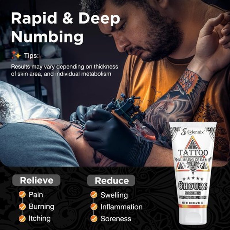 Skiennix 6 Hours Maximum Strength Tattoo Numbing Cream 50ml (1.76oz), Painless Tattoo Numbing Cream, Numbing Cream for Tattoos, Piercing, Permanent Makeup, Waxing, etc