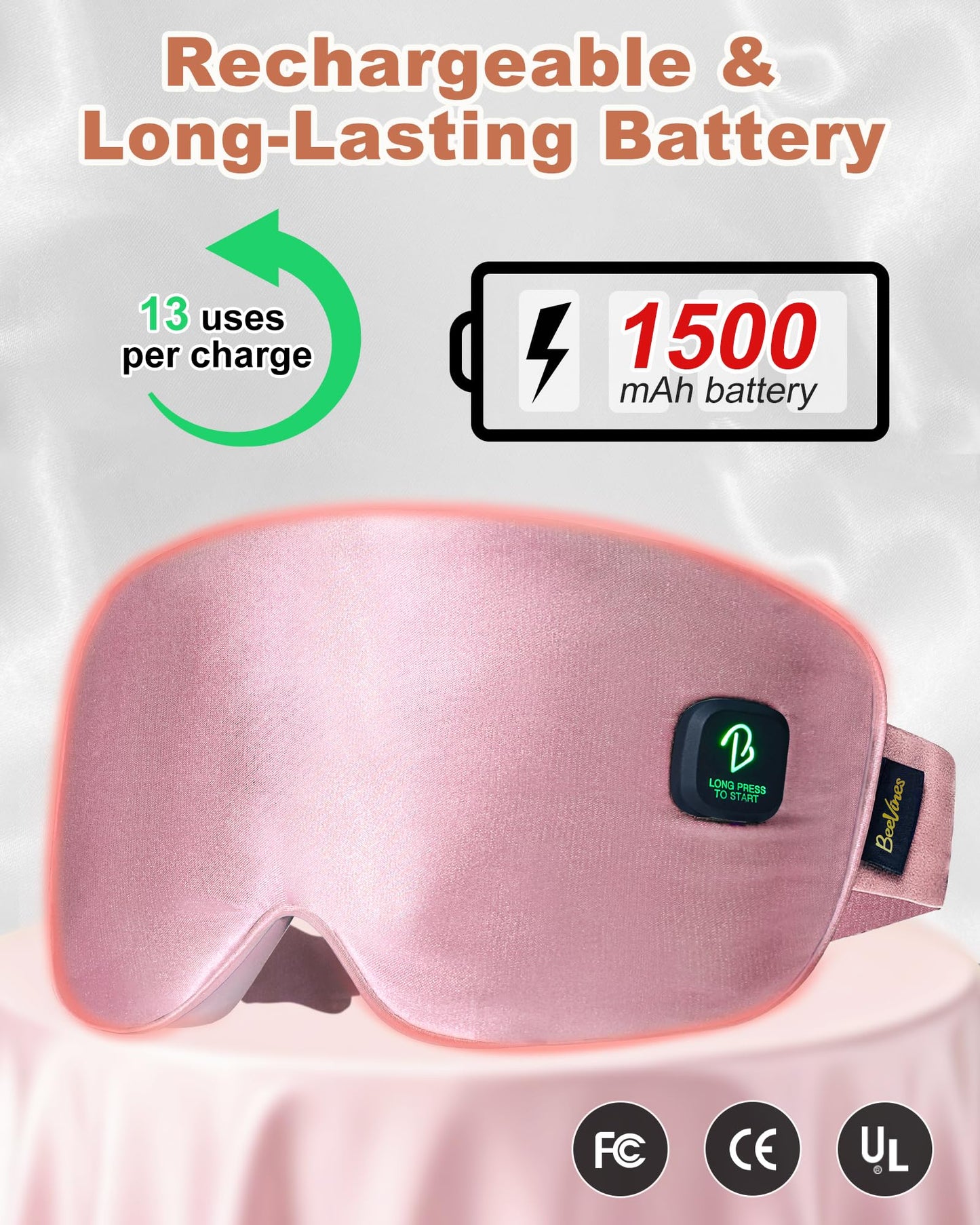 BeeVines Cordless Heated Eye Mask for Dry Eyes, Washable Heat Eye Masks for Blepharitis, Warm Eye Compress for Men & Women, 1500mAh Rechargeable Eye Warmer with Travel Pouch(Pink)
