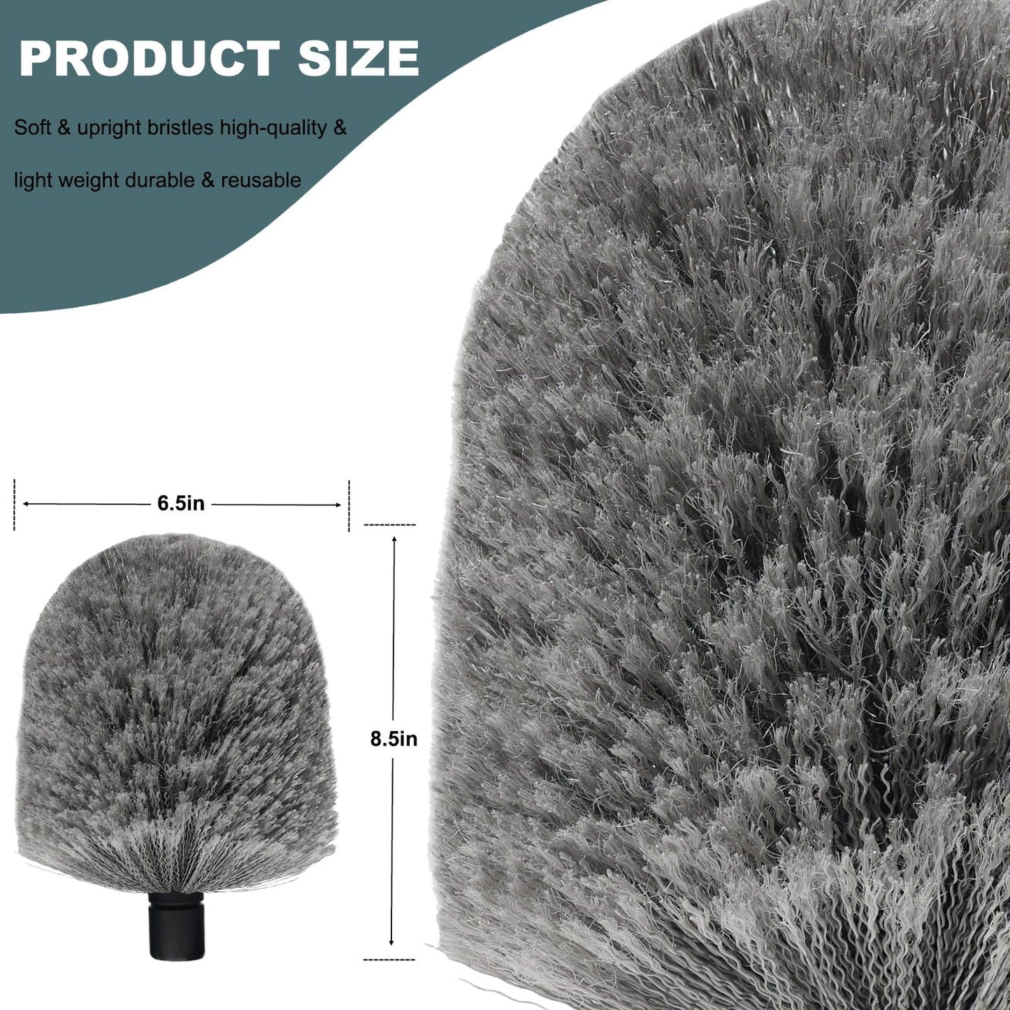 Grey Big Twist-On Cobweb Duster Head Brush, Fits Standard 3/4 inch Threaded Poles, Attachment Spider Web Duster Brush Great for Ceilings, Moldings, Floor Vents, and Corners
