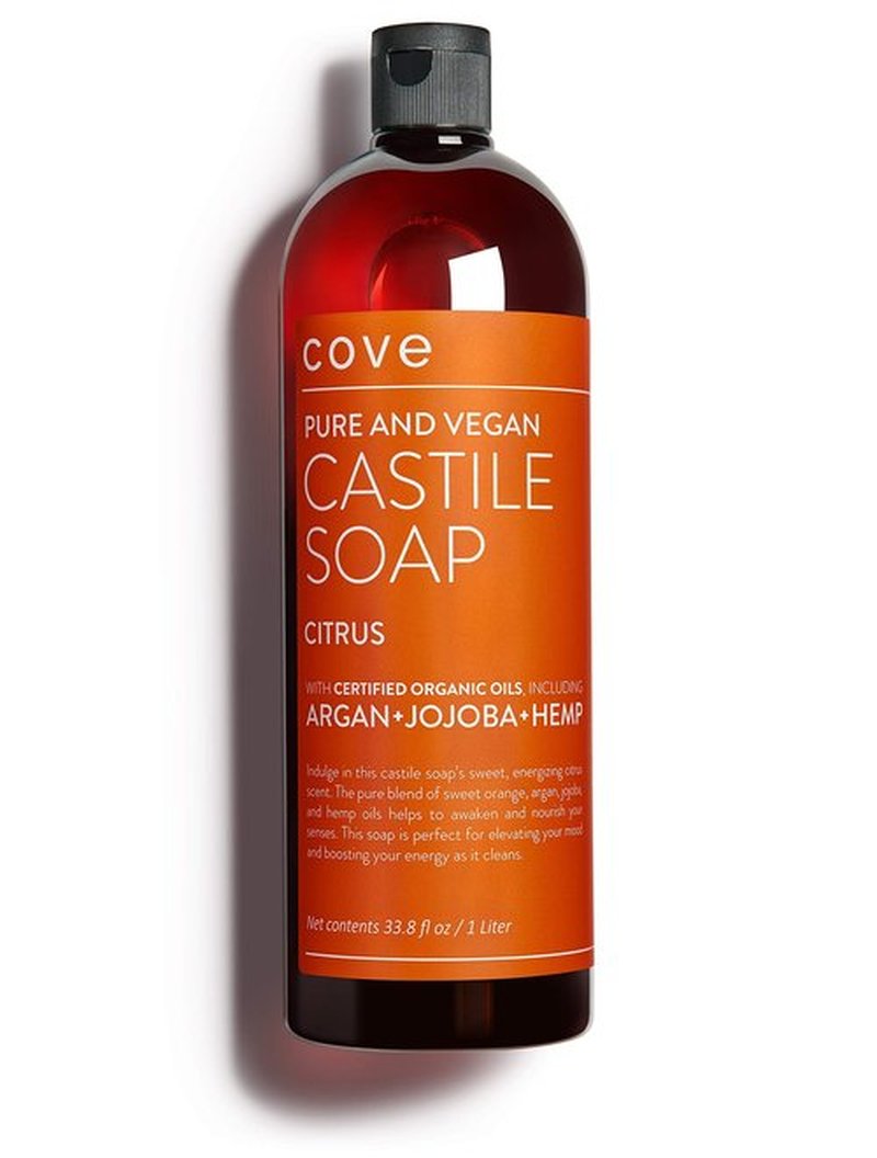 Cove Castile Soap Citrus - 1 Liter / 33.8 fl oz - Organic Argan, Jojoba, and Hemp Oils