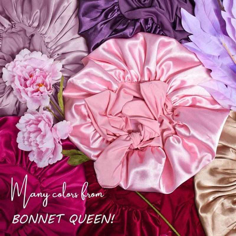 BONNET QUEEN Large Satin Bonnet Silk Bonnet for Sleeping Women Hair Bonnet Big Bonnet Night Sleep Cap Scarf Wrap for Curly Hair with Tie Band Aqua