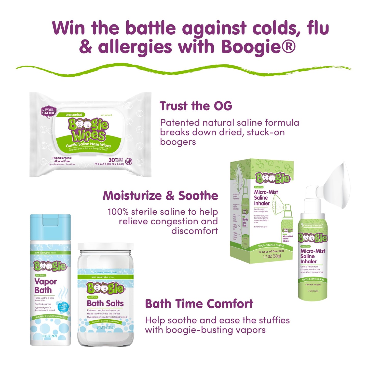 Boogie Wipes Gentle Saline Nose Wipes - 45 Count - Lavender Scent, Hypoallergenic & Alcohol-Free - Allergy Relief - Made with Natural Saline, Aloe, Chamomile & Vitamin E - Diaper Bag Essential
