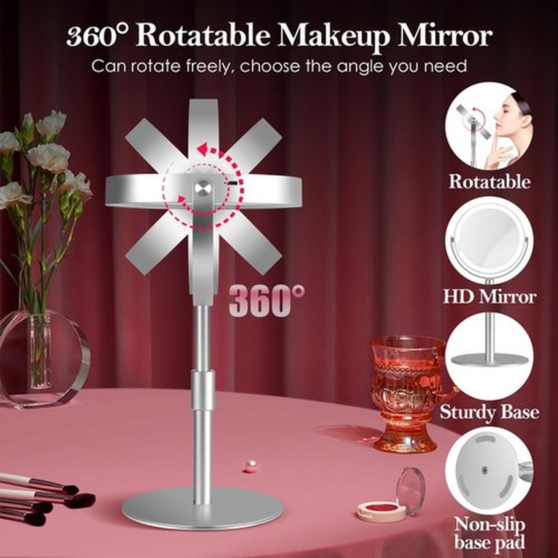PEDOMIROR 20X Magnifying Mirror with Light, Lighted Make Up Mirror, Rechargeable 2000mAh Led Makeup Mirror, Height & Brightness Adjustable Desk Makeup Mirror, 360°Rotation & Touch Screen (Silvery)