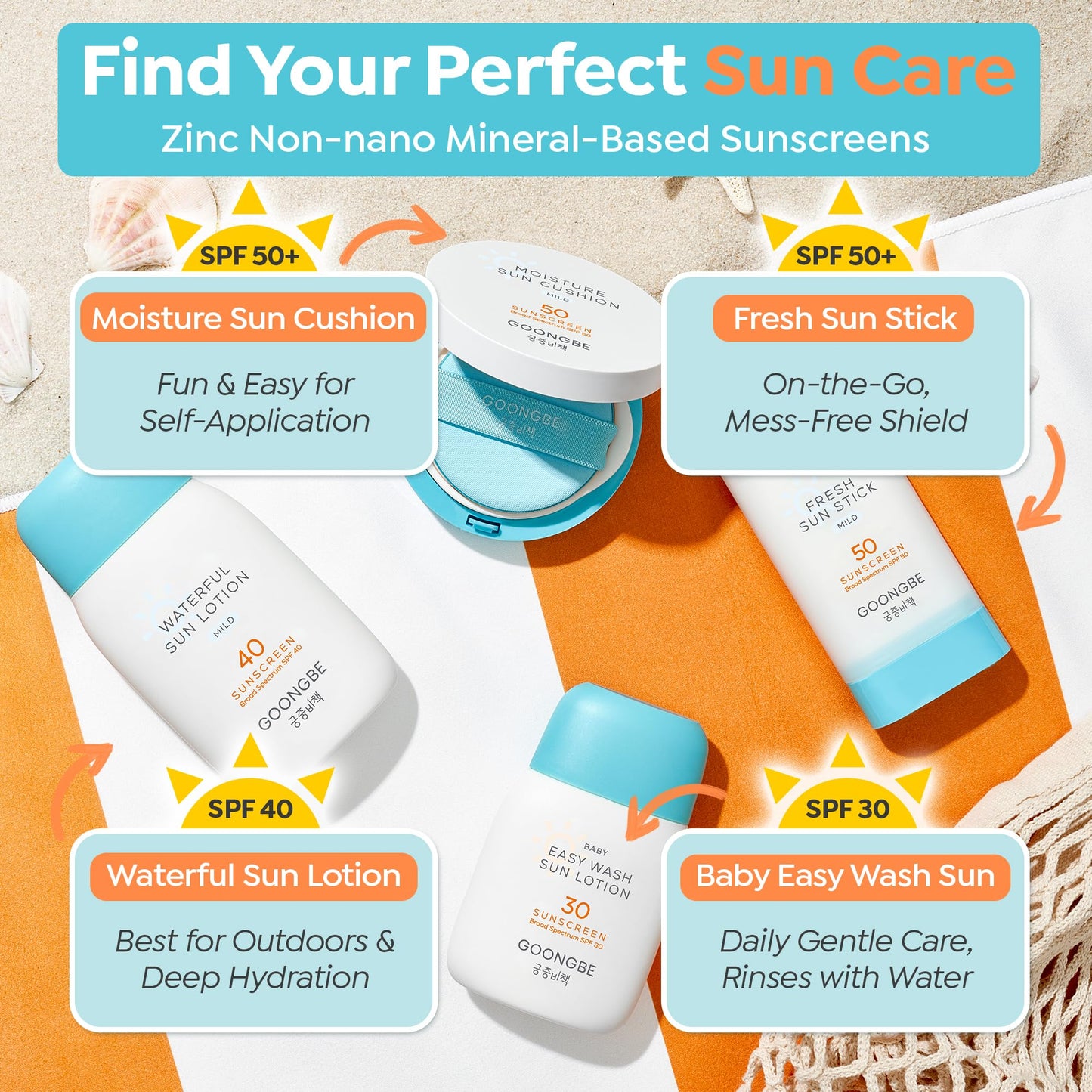 GOONGBE Baby Mineral Sunscreen Cushion – Broad Spectrum SPF 50 with Non-Nano Zinc Oxide – Mess-Free Tap-On Compact with UV Indicator & Built-In Puff – Vegan, Oxybenzone-Free14g (0.49 oz)