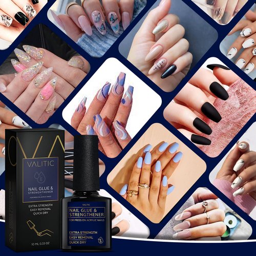 Valitic Nail Glue and Strengthener for Acrylic and Press On Nails - Quick Dry Brush On Nail Gel for Long Lasting Nails - Adhesive Nail Bond for False Nails - Nail Strengthener for Nail Tips - 3 PACK