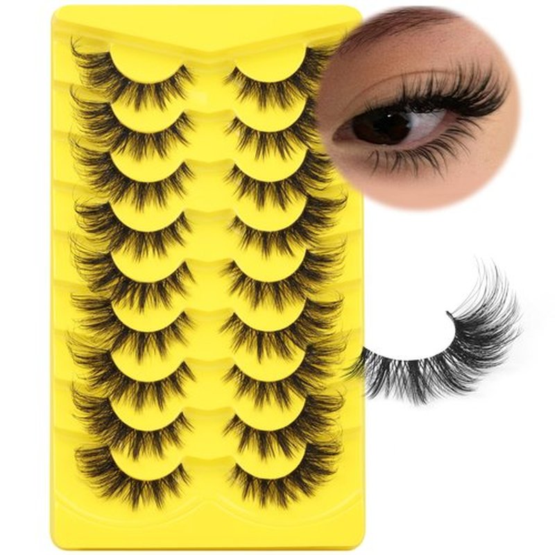ALICROWN Lashes Cat Eye False Eyelashes Wispy Strip Fake Eyelashes Fox Eye Lashes Mink Fluffy Eyelashes with Clear Band 9 Pairs Long False Lashes