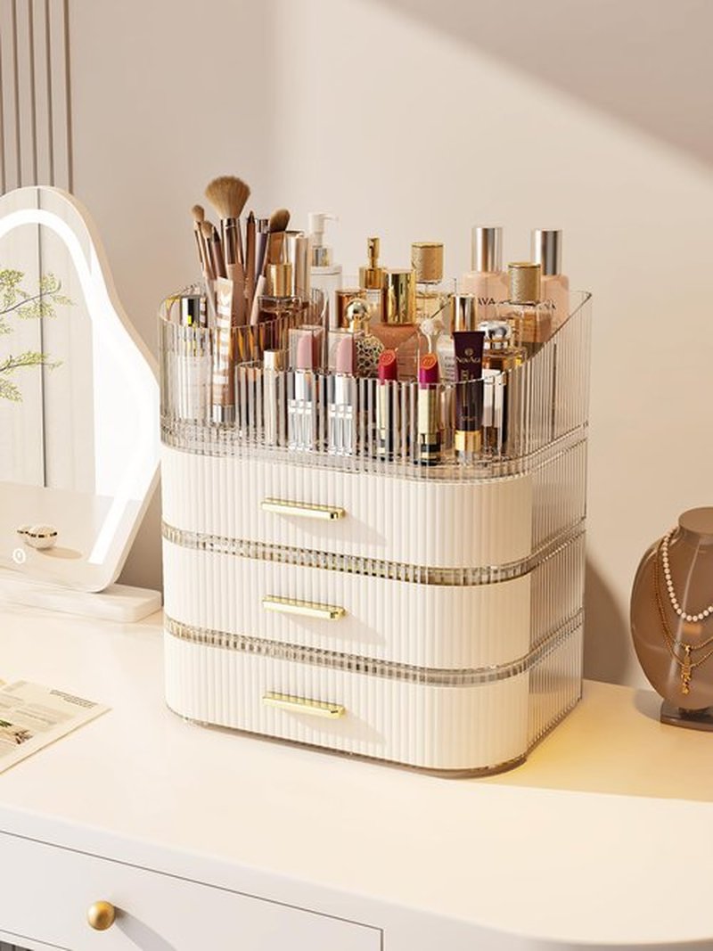 MIUOPUR Stackable Storage Drawers, Makeup Organizer with Rotating Makeup Brush Holder, Ideal for Vanity Countertop and Bathroom Counter, Great for Cosmetics, skincare, Lipsticks -Cream