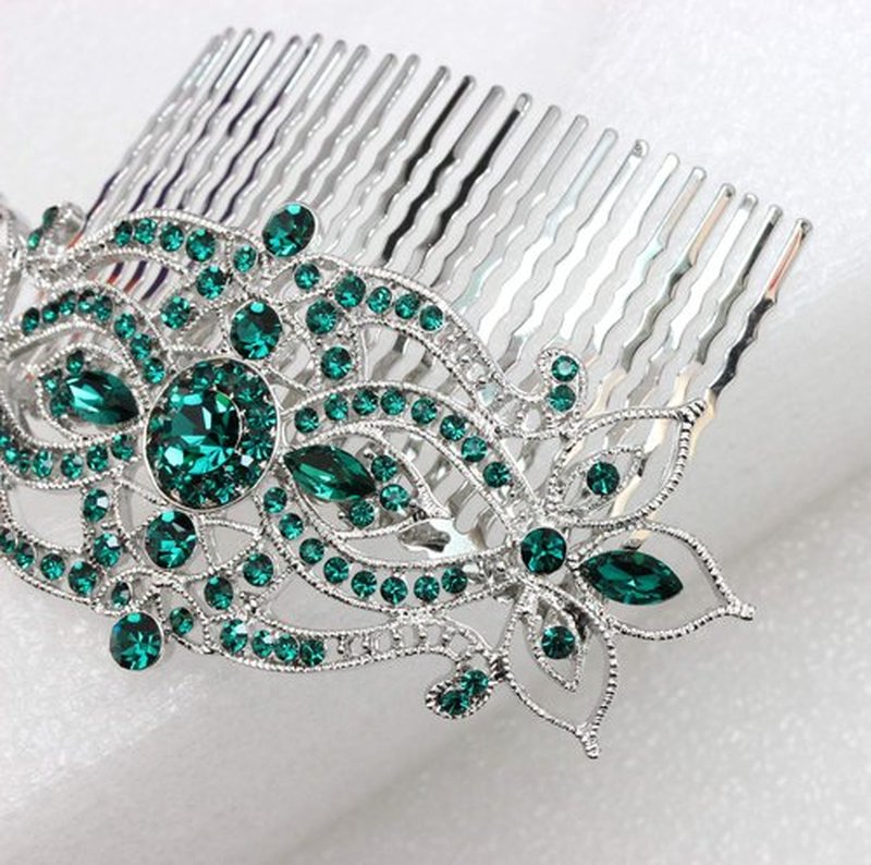 Faship Elegant Gorgeous Green Large Floral Hair Comb