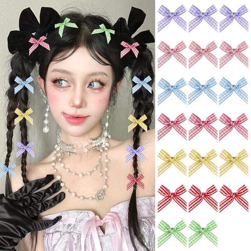 Mini Hair Bows for Women Girls Cute Colorful Checked Hair Clips Small Alligator Hair Ribbon Accessories -20P