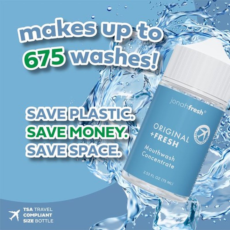 Jonah Fresh All Natural Mouthwash Concentrate | SLS Free | PEG Free | Made Safe Certified (Original Concentrate, 2 Pack (Total 5.06 fl oz) Makes 448 Fl Oz)