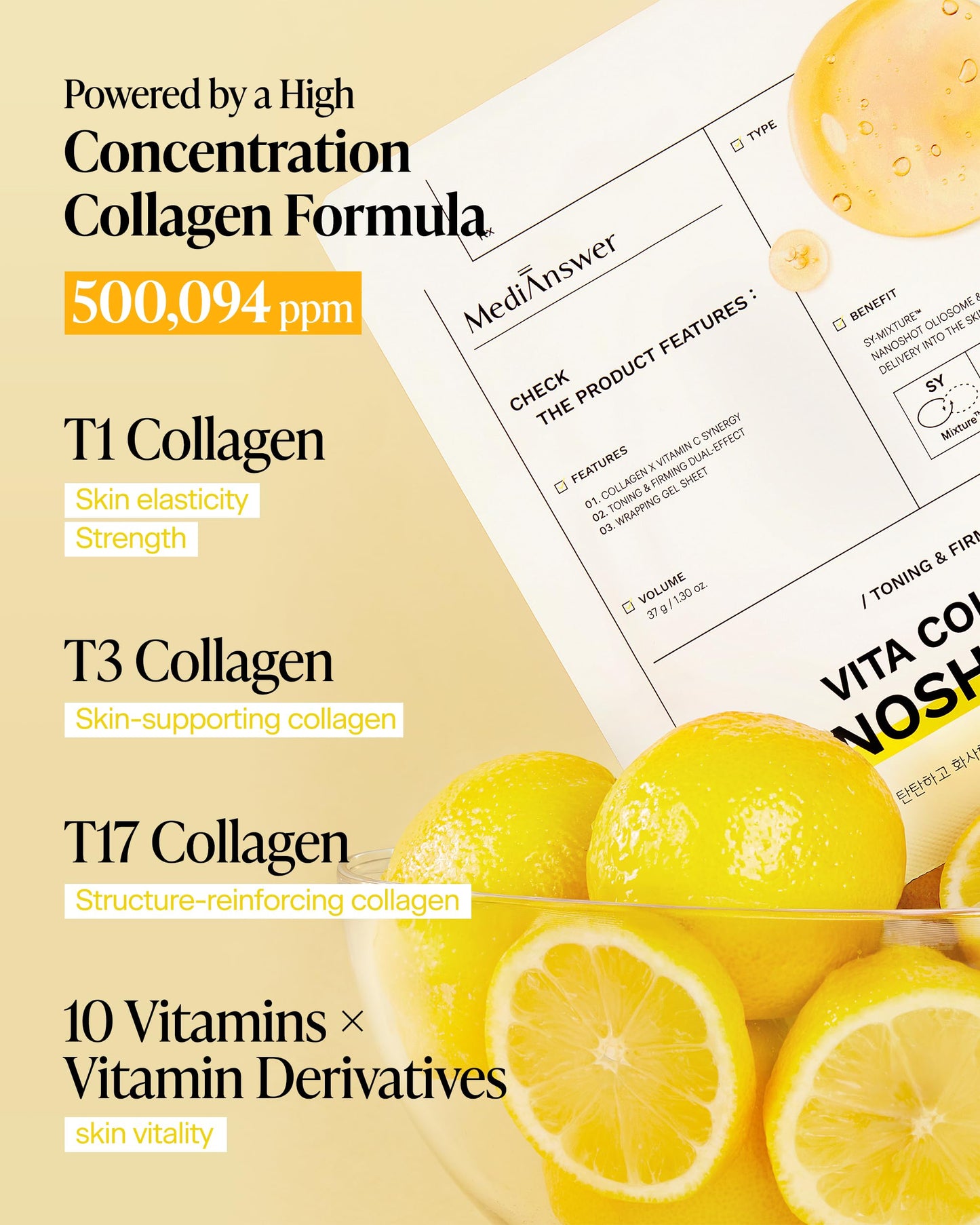Medianswer Korean Collagen Hydrogel Mask, Turns Clear + Vitamin C, 5 Ct