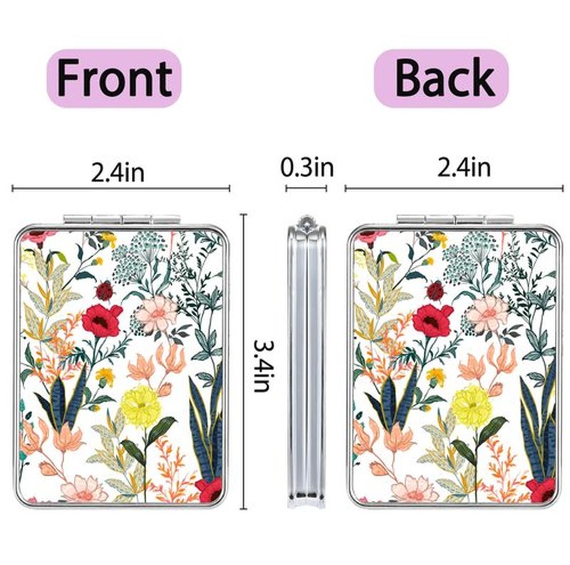 dcdcee Pocket Mirror, Small Travel Mirror with Magnification, Portable Double-Sided Magnifying Cosmetic Mirror for Daily (White Flowers)