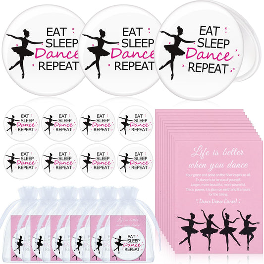 AceOrbit 30 Sets Ballerina Dance Gifts Bulk Pocket Mirror Card with Organza Bags for Women Inspirational Gifts Dancing Party Favors for Dance Team Supplies