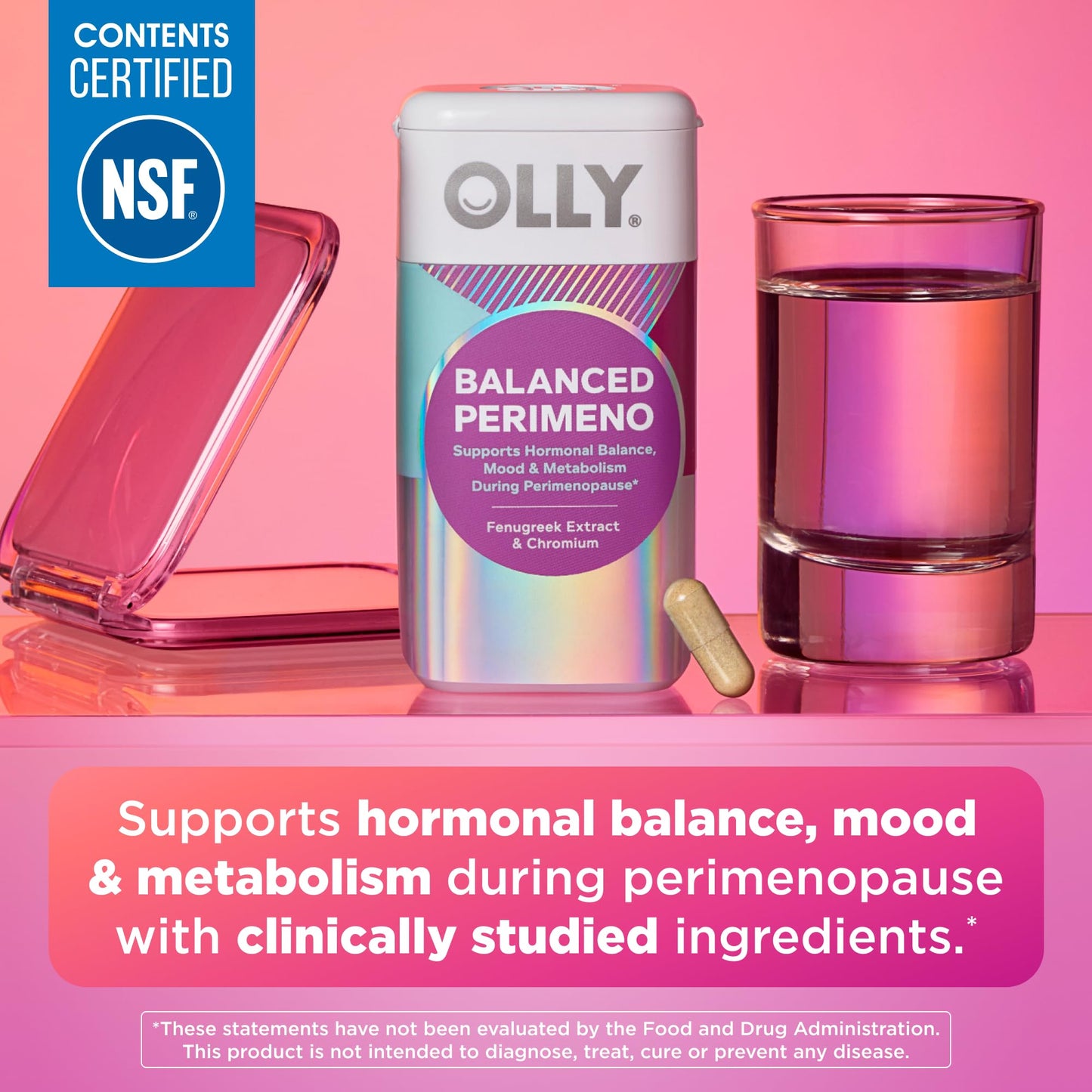 OLLY Balanced Perimeno Capsules, Supports Hormonal Balance, Mood & Metabolism During Perimenopause,* Fenugreek Extract, Chromium, 30 Day Supply - 30 Count