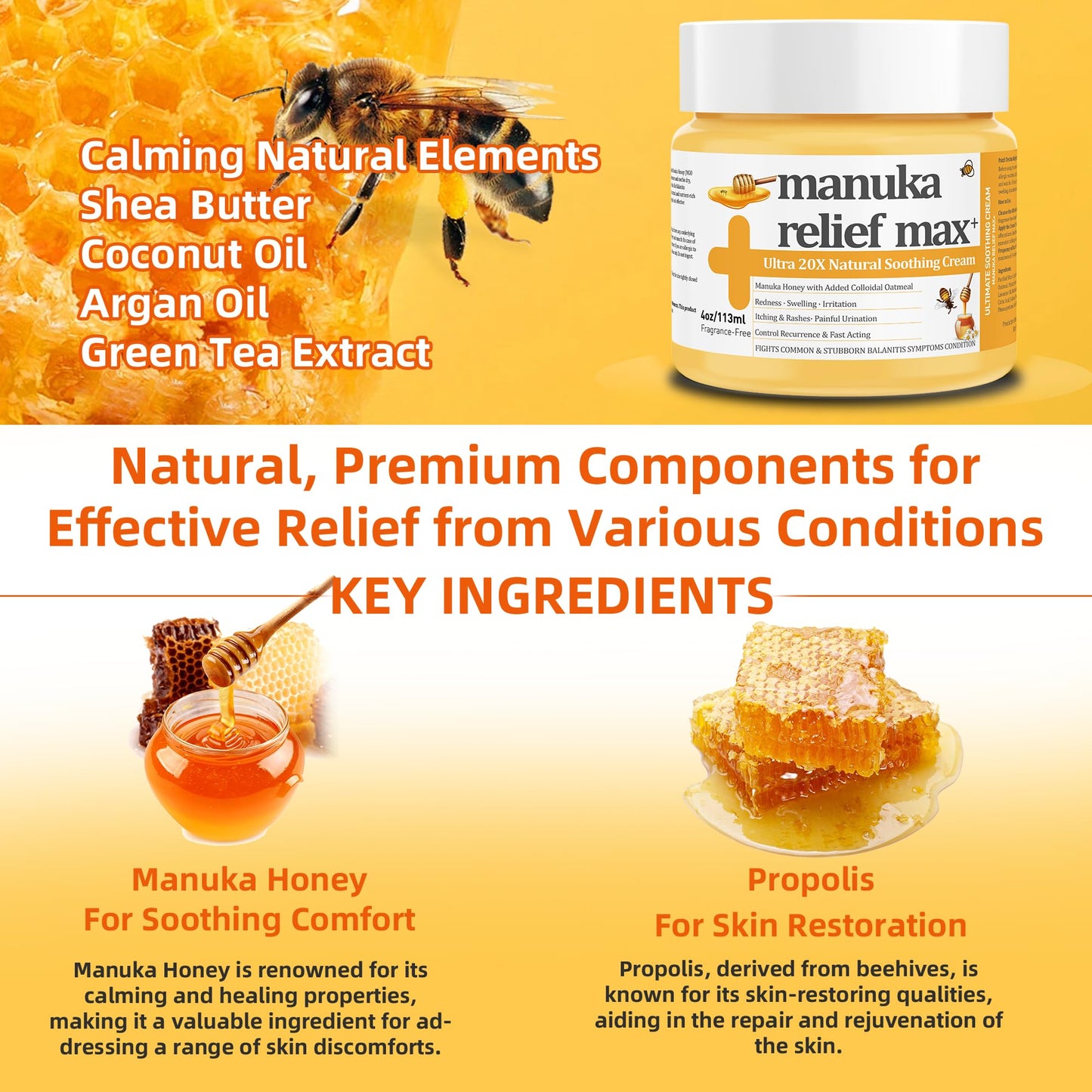 1 Pack Balanitis Relief Cream - Manuka Honey Tea Tree Oil Balm, 100% Organic Natural, Gentle, Soothing Ointment, Relief from Irritation, Itch, Redness, Balanitis, Maximum Strength Treat, Fast Acting