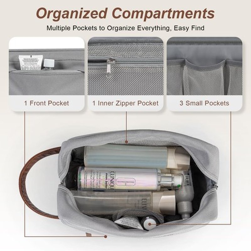 Ezday Travel Toiletry Bag for Men, Hanging Toiletry Organizer, Water Resistant Shaving Kit with Large Capacity for Travel Accessories (Grey)