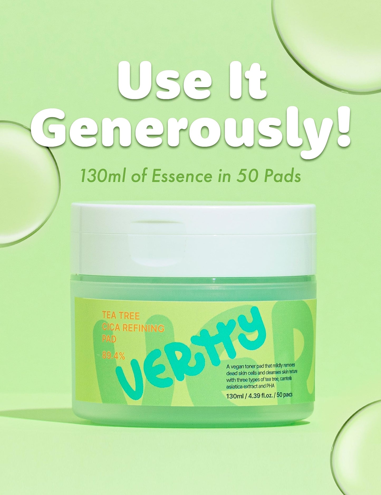Vertty Tea Tree Cica Toner Pad | Exfoliating, Hydrating, Redness Relief Toner Pad for face | 100% Vegan Cotton Pad | Long-lasting Hydration | All Skin Types | Teens & Kids Skin Care (50 Count, 4.4oz)