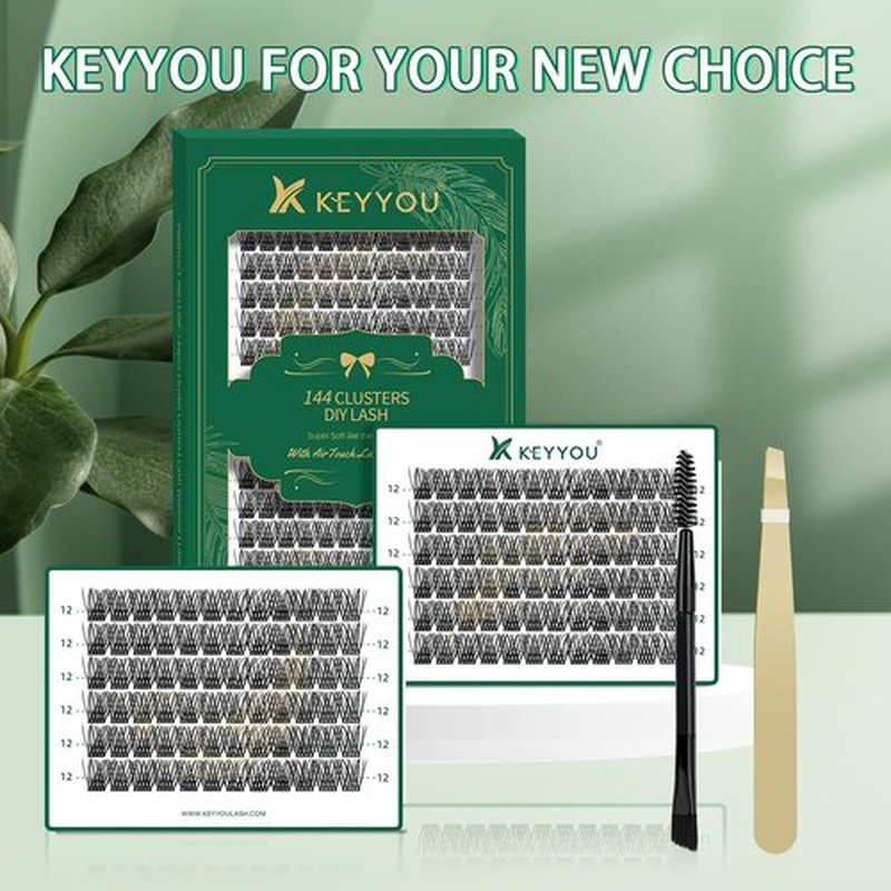 Lash Clusters 144pcs Individual Lashes D Curl 10mm Eyelash Clusters KEYYOU Air Touch Cluster Lashes Super Lightweight Soft Wispy Comfortable Easy DIY at Home(Air02-D-12mm)