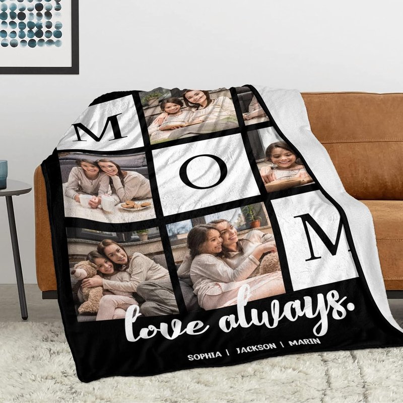 Personalized Blanket for Mom - Custom Photo Gift for Mother's Day | Birthday Gift for Wife, Grandma, or Daughter