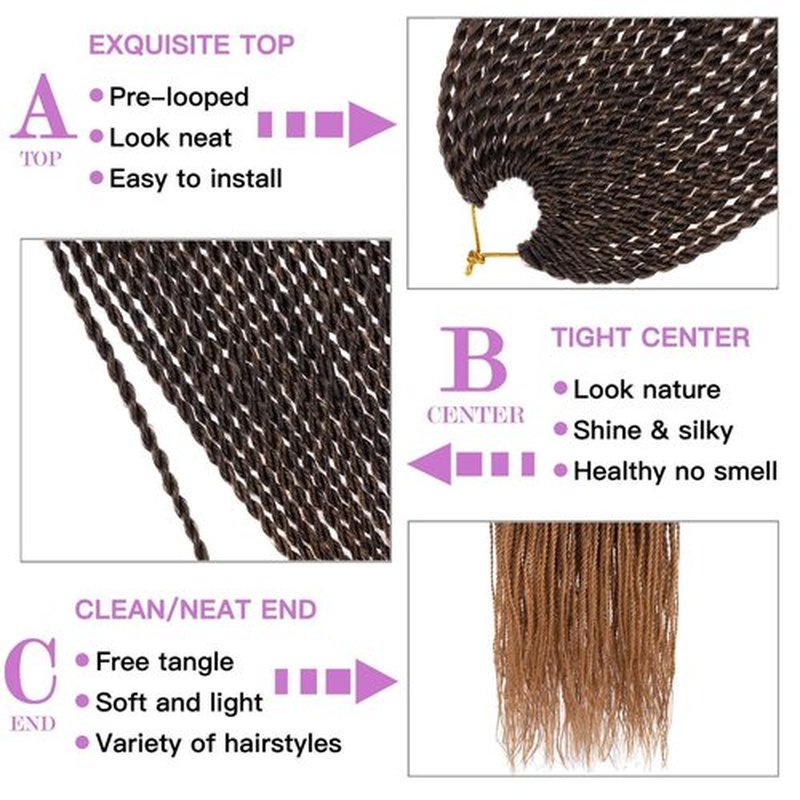 ZRQ 8 Packs Senegalese Twist Crochet Hair 12 Inch Ombre Brown Pre Looped Short Crochet Braids, Pre Twisted Small Havana Twist, Synthetic Braiding Hair for Women Girl Kids（1B3027#)