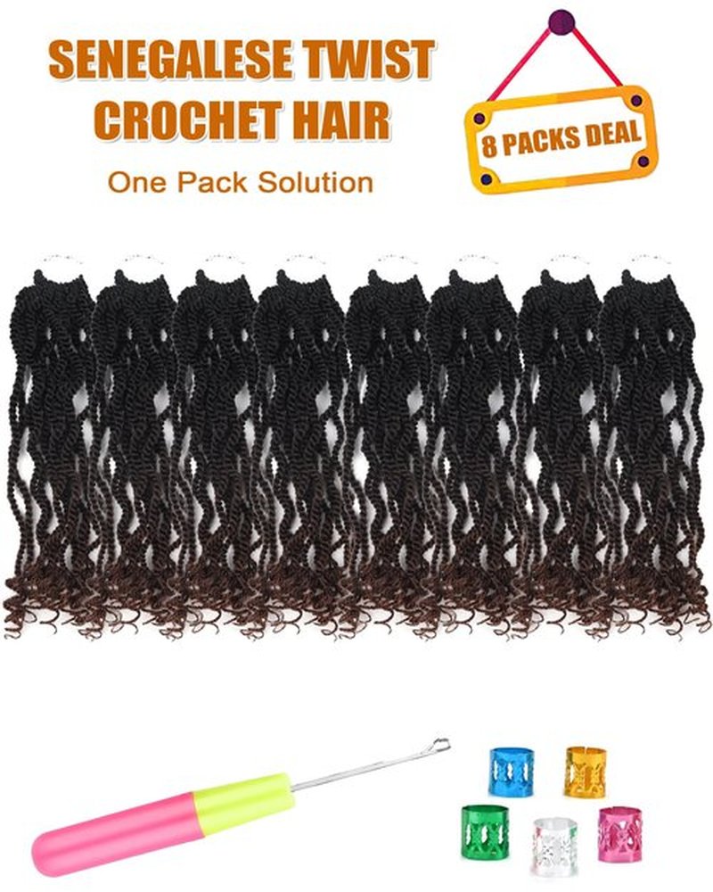 Senegalese Twist Crochet Hair 3 Tone 12 Inch Short Crochet Hair for Black Women Pre Looped Knotless Crochet Braids with Curly Ends Pre Twisted Short Crochet Hair (12 Inch,1B430)
