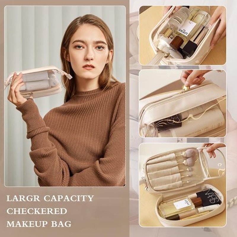 Abiudeng Large Makeup Bag,Clear shower bag,Waterproof Cosmetic Bag,Make up Travel Bag Essentials,Cute Travel Toiletry Bag for Women Makeup Bag Organizer with Bottom Pouch,Travel Size Toiletries Bag
