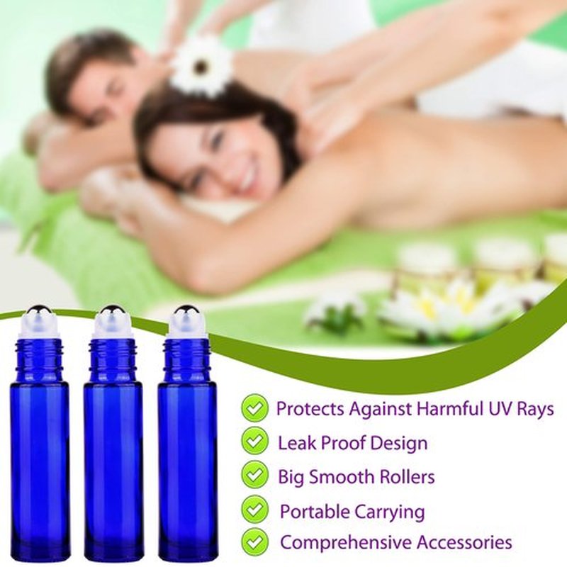 inice 12 Pack Essential Oil Roller Bottles 10ml Cobalt Blue Glass Bottles Stainless Steel Roll On Ball for Daily Care