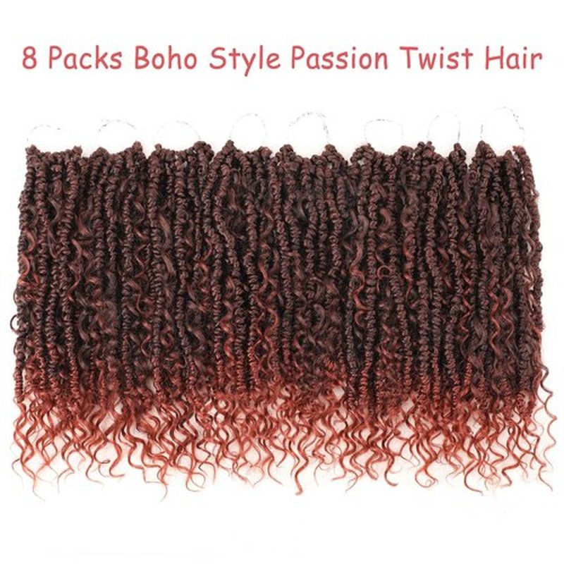 Leeven 8 Packs 10 Inch Goddess Passion Twist Crochet Hair Ombre Copper Red Boho Style Crochet Twist Ginger Pre Twisted Bomb Twist Curly Ends Pre Looped Bohemian Synthetic Braids for Women #T350