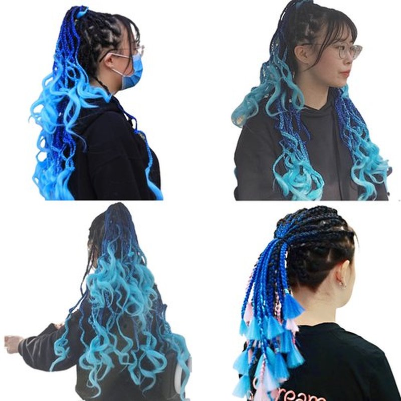 Braiding Hair Extension Jumbo Ombre Colorful for Crochet Braiding 6 Packs (High temperature, Synthetic Fiber, 24 inches) (3 Bundles, Black to Blue to Light blue)