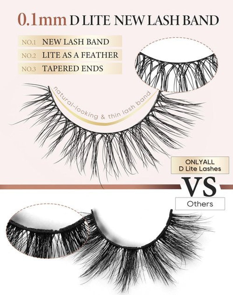 Onlyall Natural Lashes Wispy Lashes Natural Look False Eyelashes Natural Flared Eyelashes False Eye Lashes Soft Fluffy Lashes 7 Pairs DK37