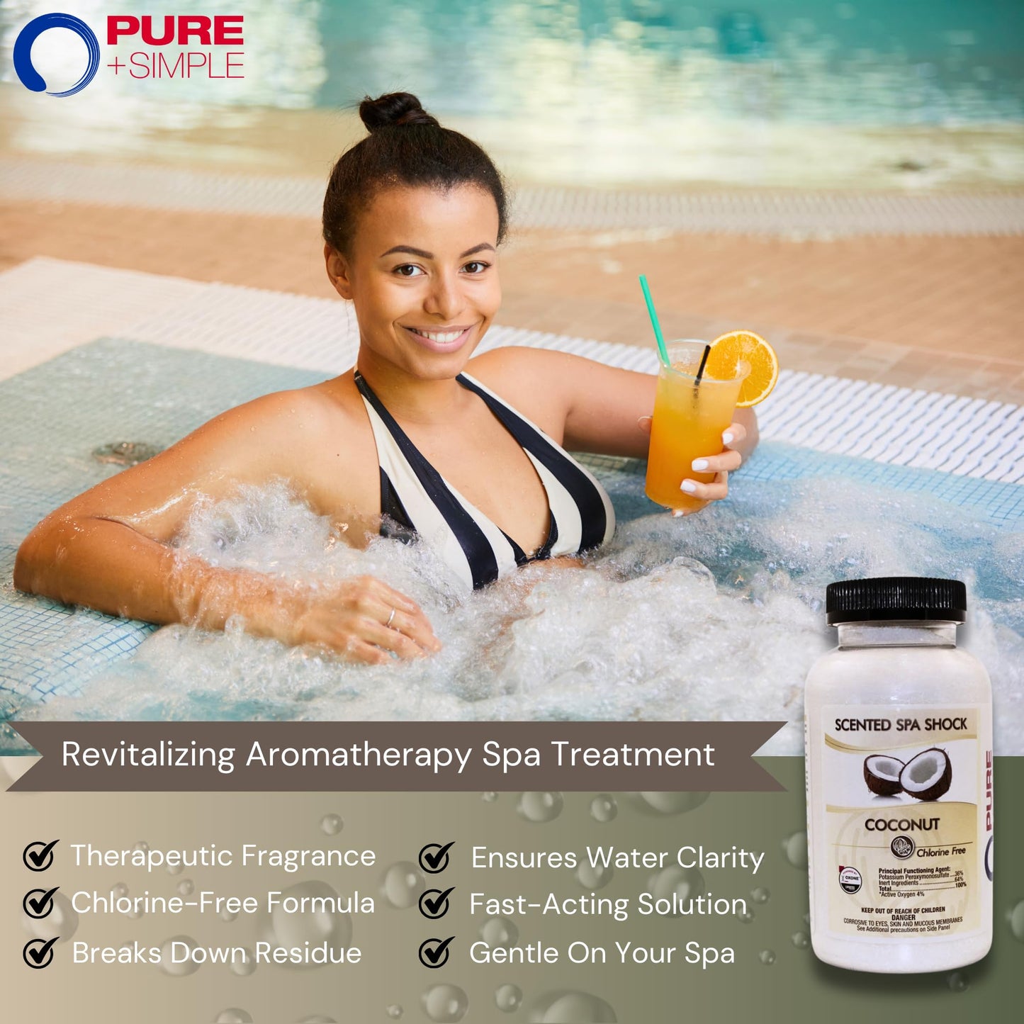 Coconut Aromatherapy Spa Shock for Hot Tubs & Spas | Non-Chlorine Oxidizing Hot Tub Shock Treatment | Compatible with Bromine Tablets & Chlorine | Neutralizes Odors & Clarifies Water (2 lbs)