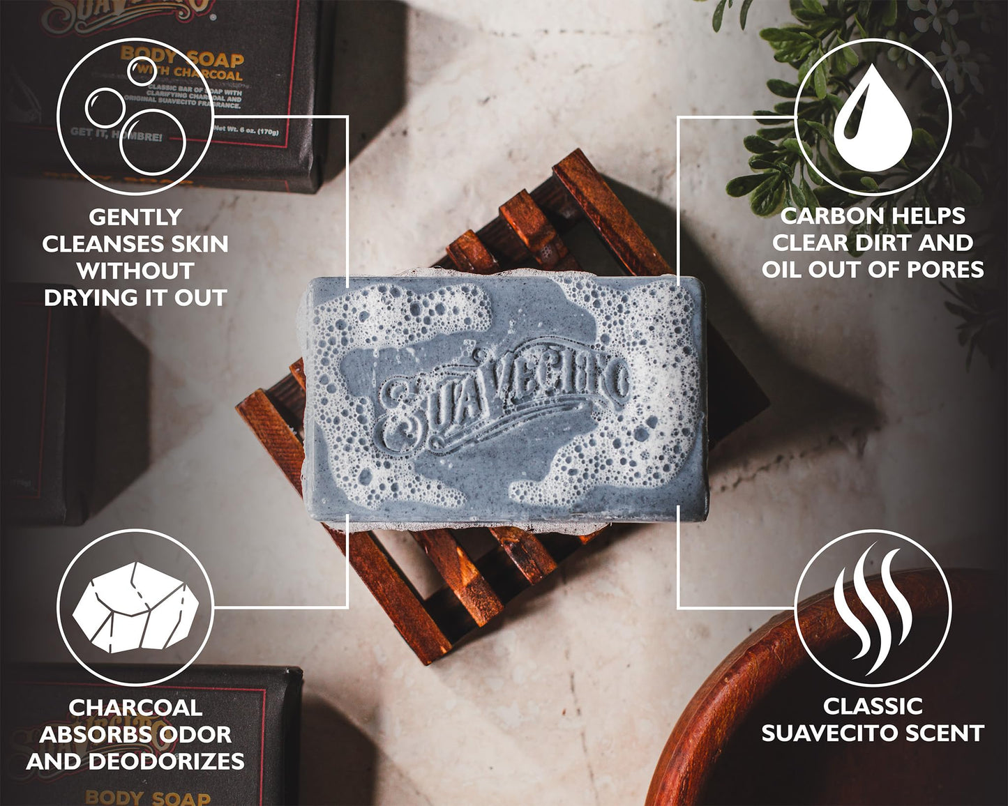 Suavecito Body & Hand Soap Bars Moisturizing Masculine Original Fragrance With Charcoal 6 oz 3 Pack