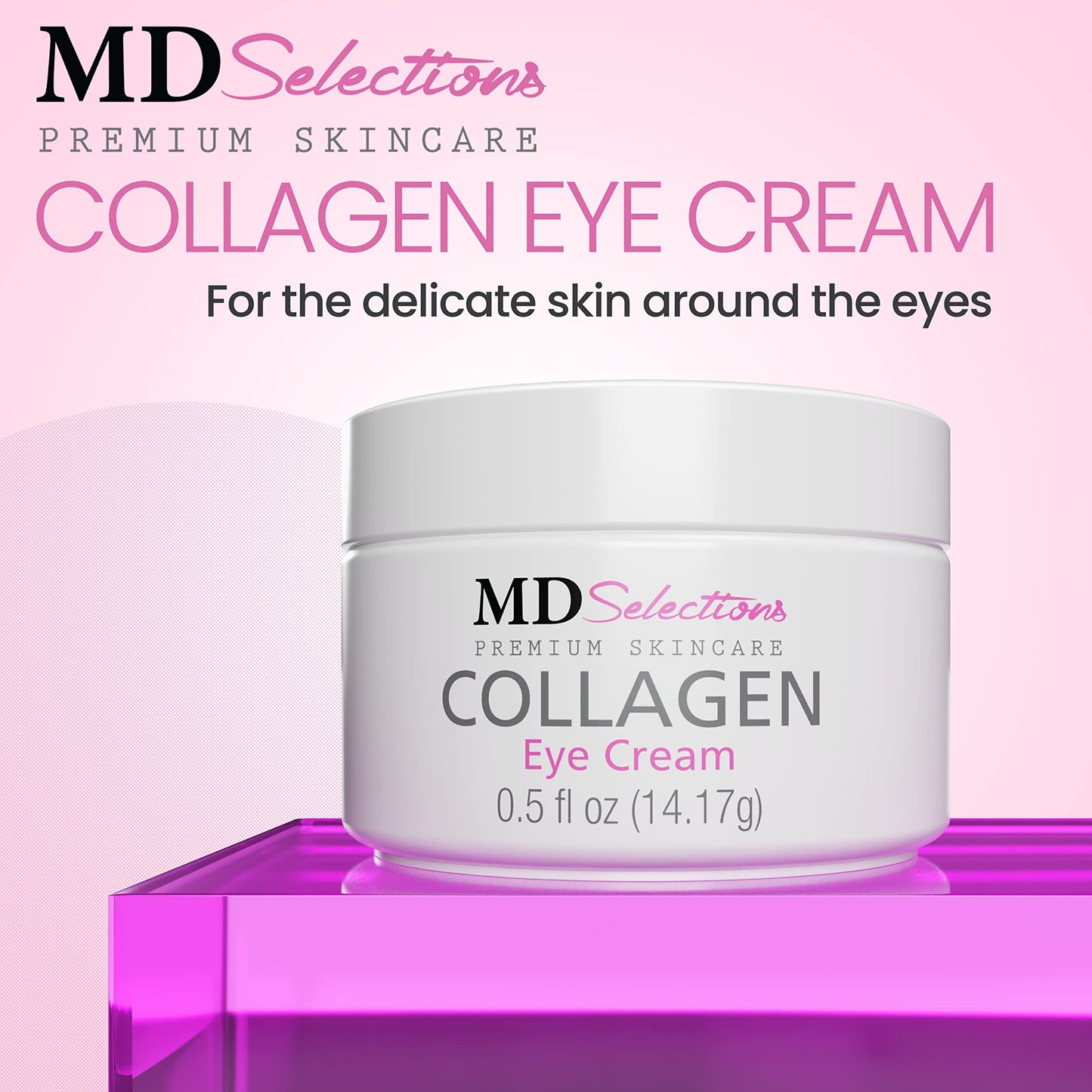 MD Selections Collagen Eye Cream with Hyaluronic Acid, Under Eye Cream for Puffiness, Under Eye Bags, Hydrating Under Eye Cream, Eye Skin Care, 0.5+0.5 Fl Oz (Pack of 2)
