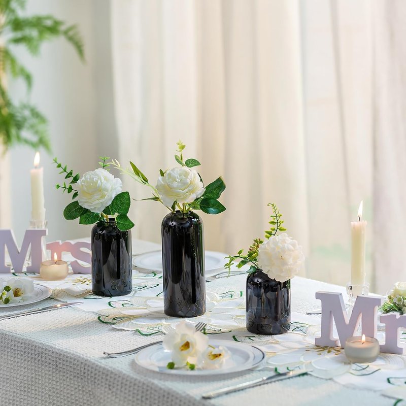 Black Glass Vases Set of 12 - Unique Modern Decor for Flowers | Minimalist Bud Vases for Living Room